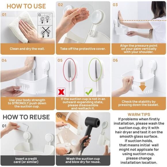 Shower Caddy Suction Cup, Shower Organizer Removable Bathroom Shelf - Picture 5 of 7